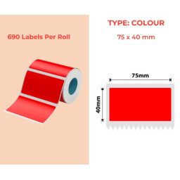 75*40 red Polypropylene (water proof, tear proof and oil proof) thermal labels 690/roll